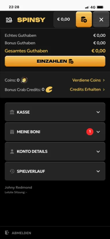 Spinsy Casino Profil Menü